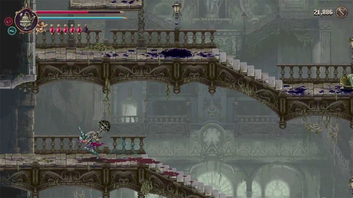 The player running to the left through the Sunken Cathedral.