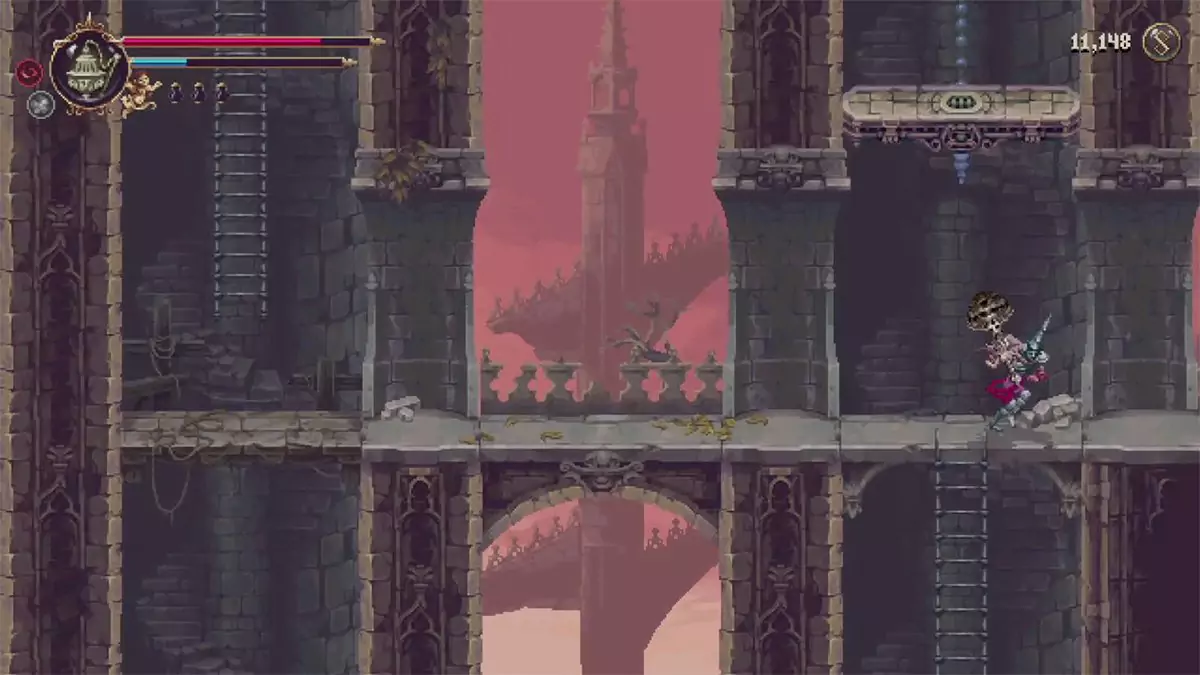 The player is below a moving platform and is running to the right.