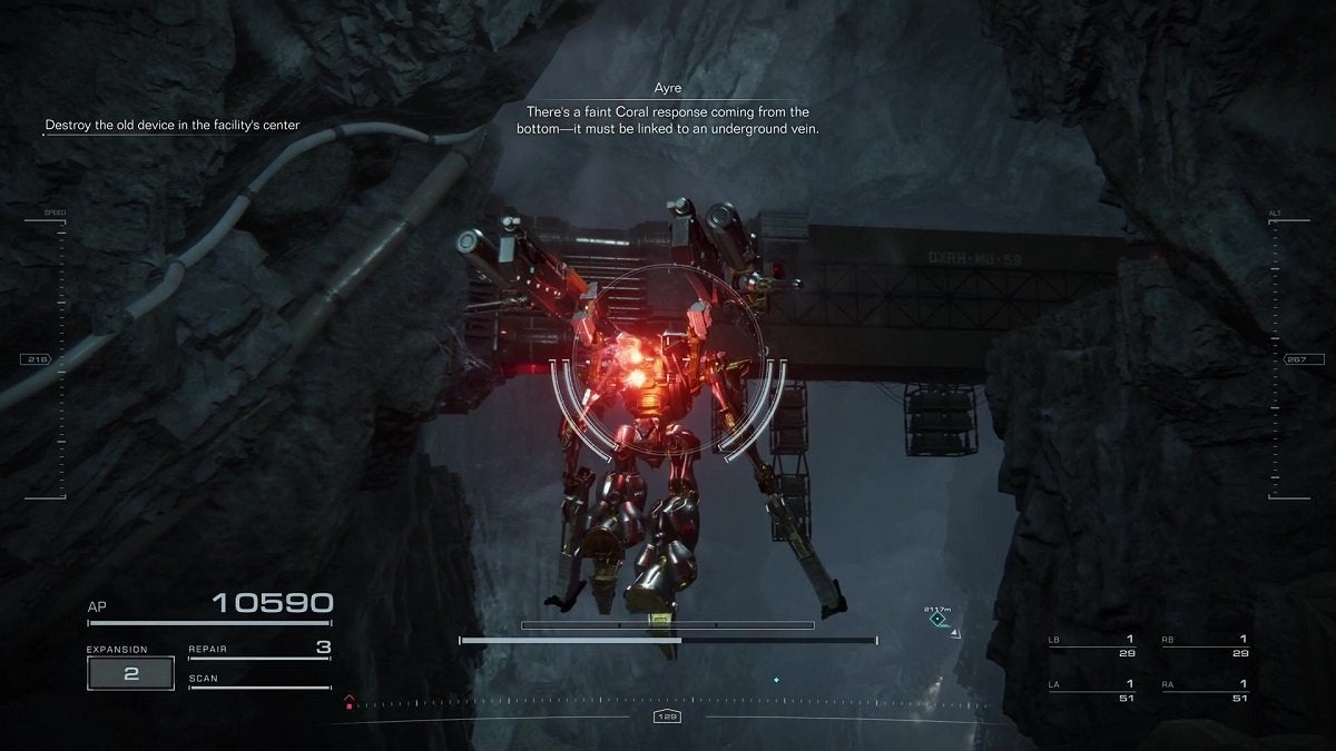 The player flying through the cavern in Tunnel Sabotage.