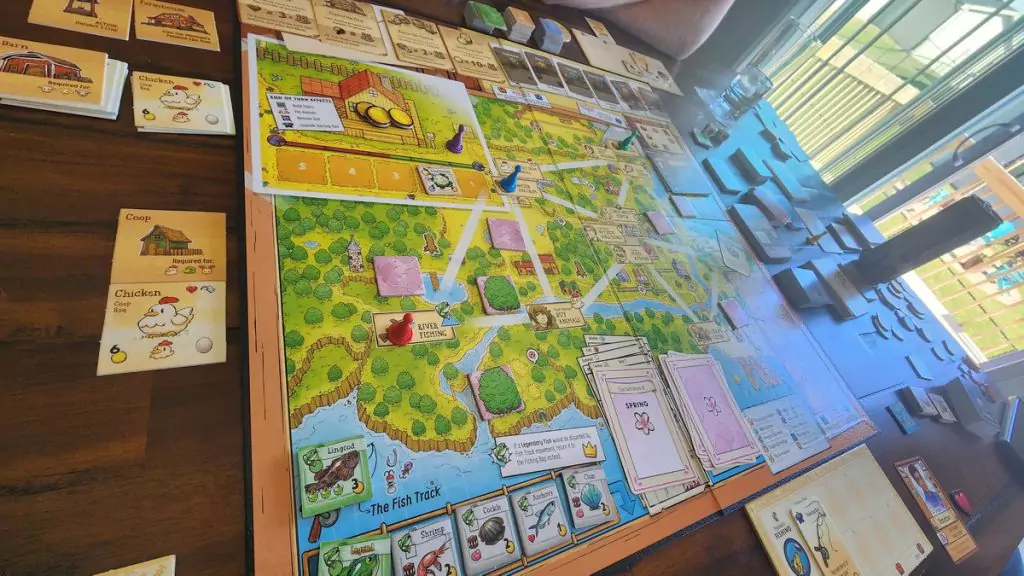 The Stardew Valley board game in the middle of a playthrough.