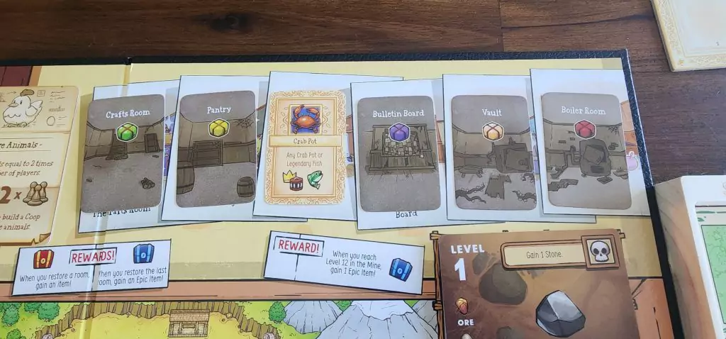 The Community Center goals in the Stardew Valley board game.