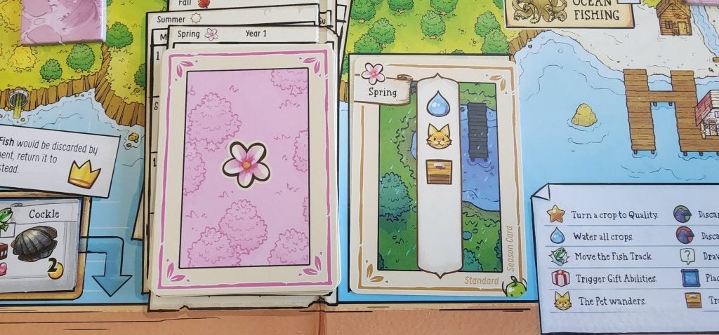 An example of a Season Card in the Stardew Valley board game.