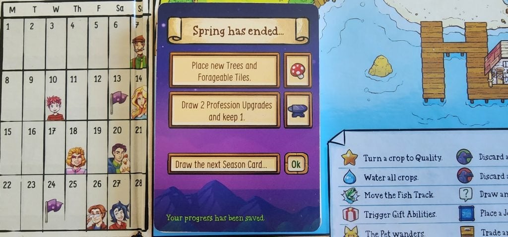 An example of an End of Season card in the Stardew Valley board game.