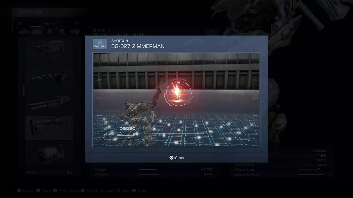 A showcase of the Zimmerman shotgun from Armored Core 6.