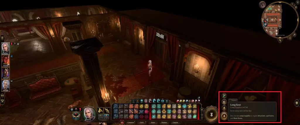 Where to find the Short Rest and Long Rest options in Baldur's Gate 3.