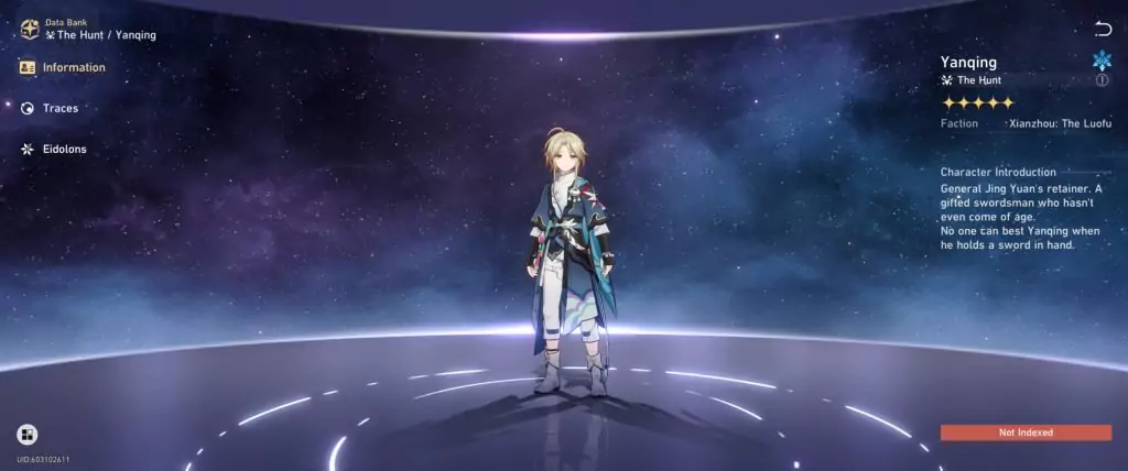Yanqing, a 5-star character from Honkai: Star Rail.