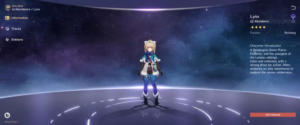 Lynx, a Quantum character from Honkai: Star Rail.