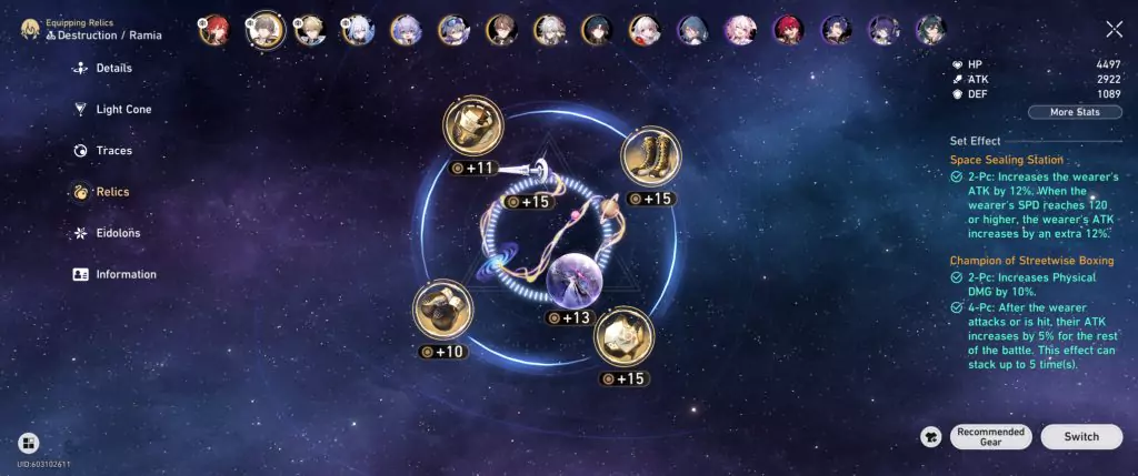 Relics and Planar Ornaments in Honkai: Star Rail.