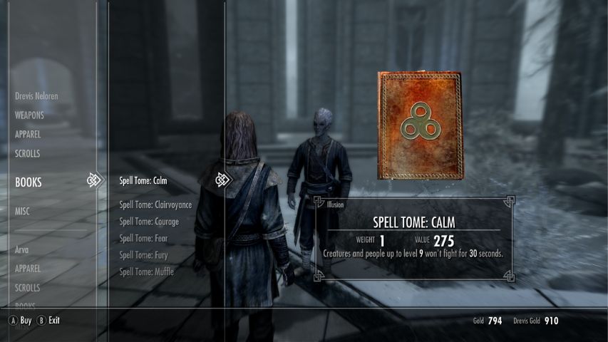 The Calm Illusion spell being purchased in Skyrim.