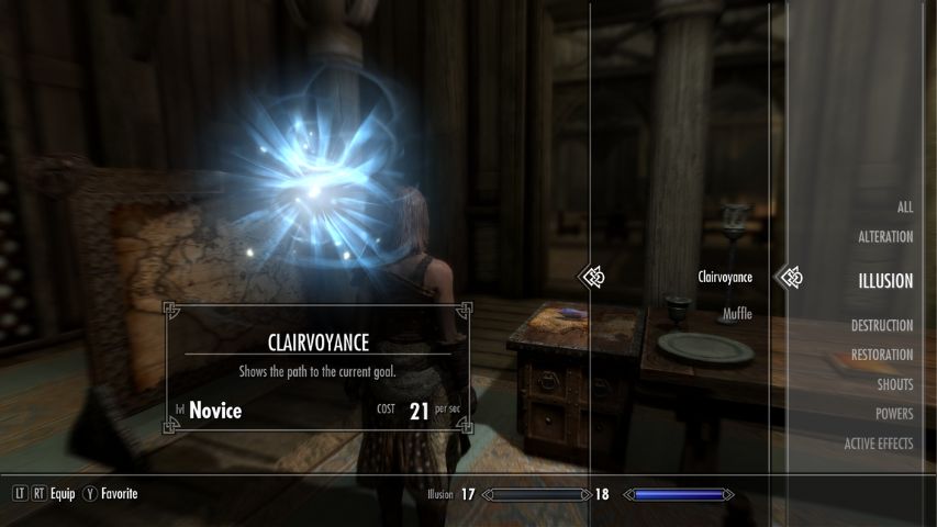 The Clairvoyance spell screen in Skyrim.