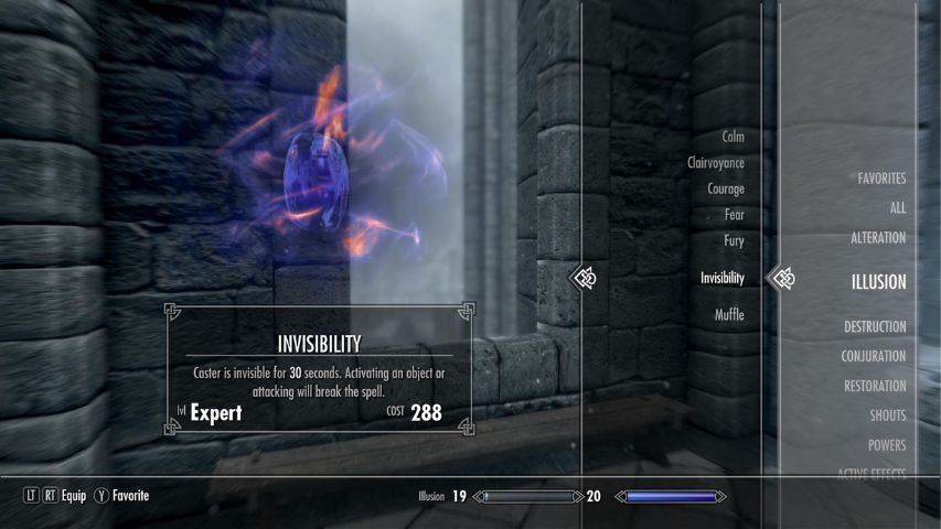The Invisibility Illusion spell screen in Skyrim.