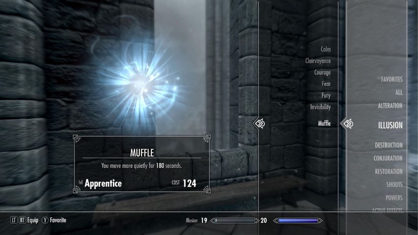 The Muffle Illusion spell screen in Skyrim.