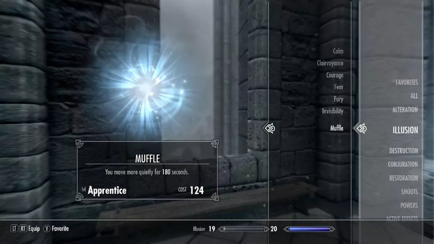The Muffle Illusion spell screen in Skyrim.