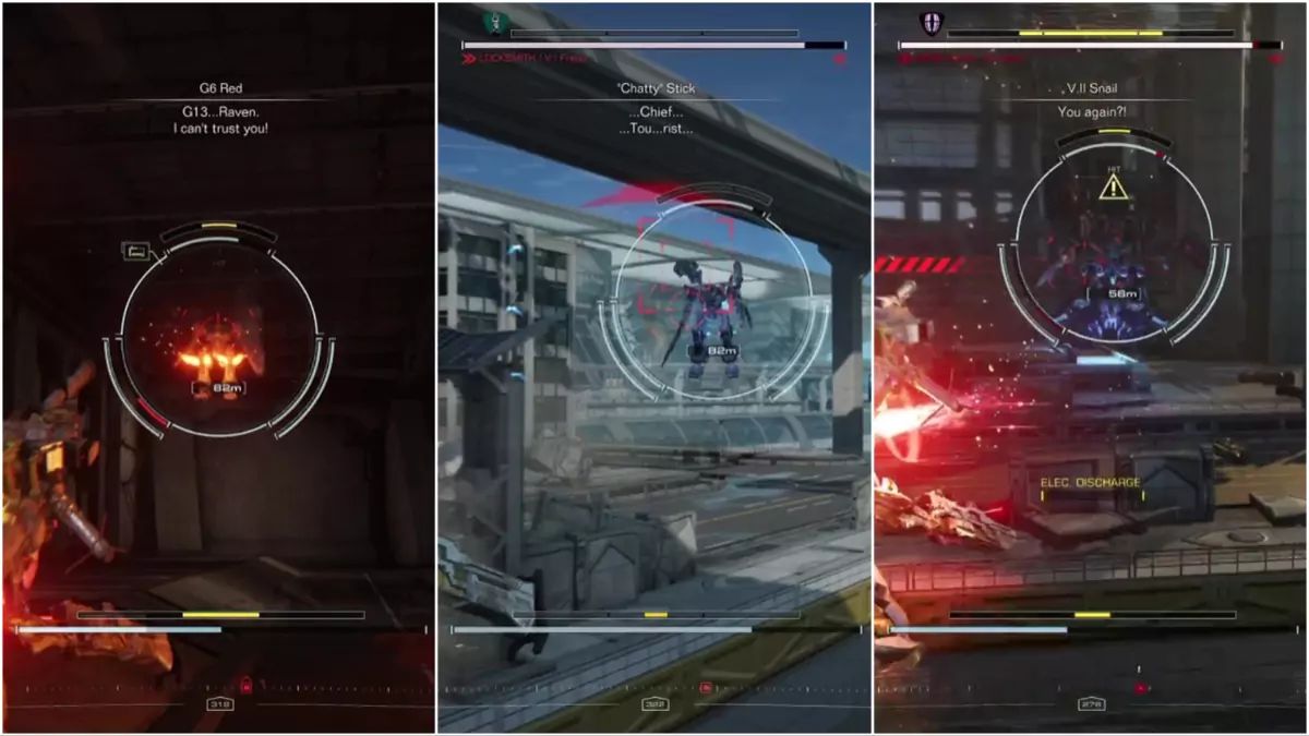 Raven fighting a series of enemies that drop Combat Logs in Chapter 5 of Armored Core 6.