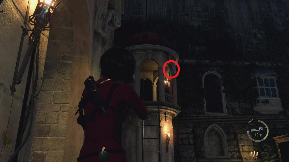 Ada aiming at a Blue Medallion that's in small tower.