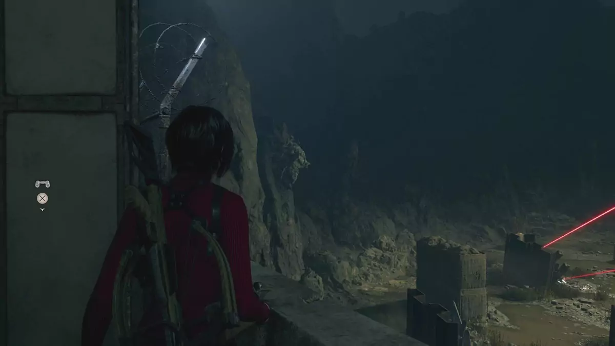 Ada looking at a Novistador clinging on the side of a cliff.