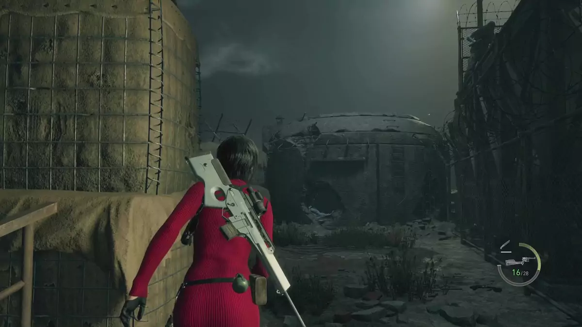 Ada running towards the back of a turret bunker.