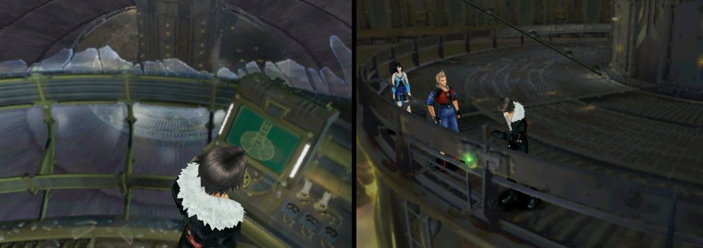 The player unlocks the way down to even lower levels below Balamb Garden by interacting with a latch near a green light.