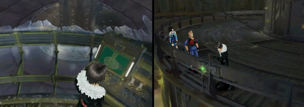 The player unlocks the way down to even lower levels below Balamb Garden by interacting with a latch near a green light.