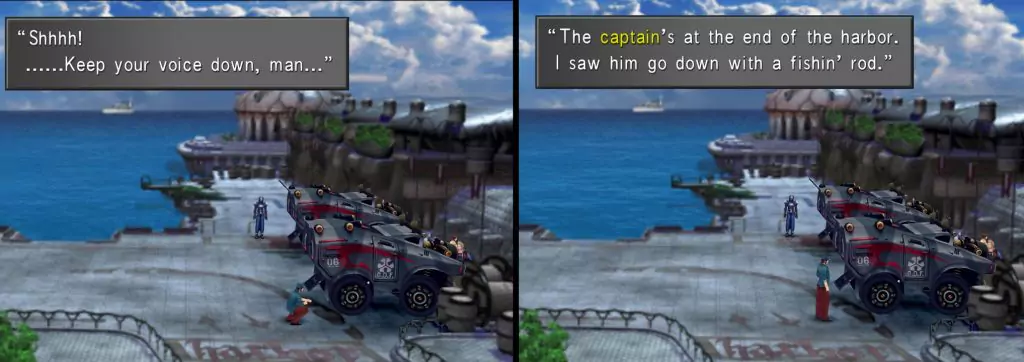 Military Vehicles parked in front of a quaint dock on a calm, blue ocean.