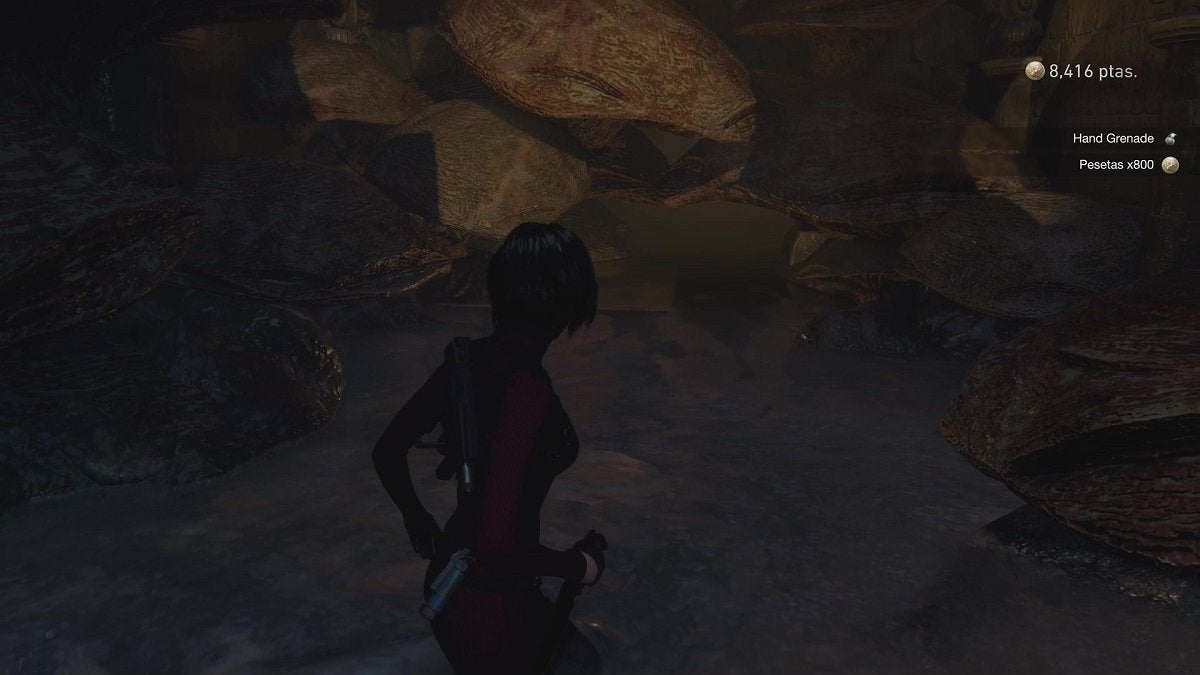 Ada standing in front of a fungi formation in the waterway of the castle.