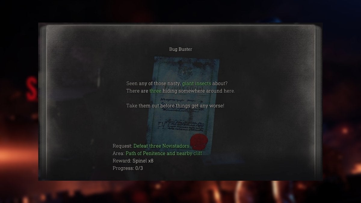 The note for the Bug Buster 1 Merchant Request in Resident Evil 4 - Separate Ways.