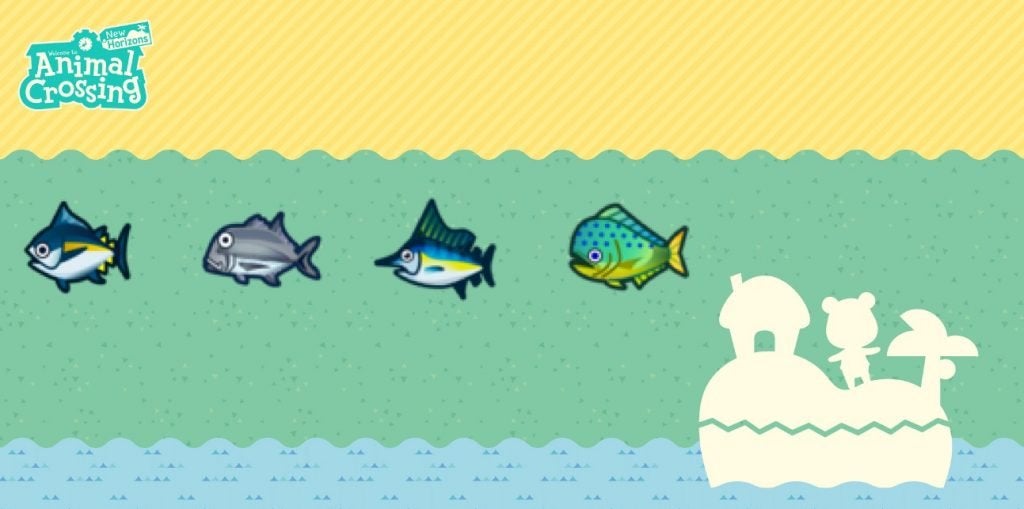 Four fish: the Blue Marlin, Giant Trevally, Mahi-mahi, and Tuna. They can be caught at the Pier in Animal Crossing: New Horizons.