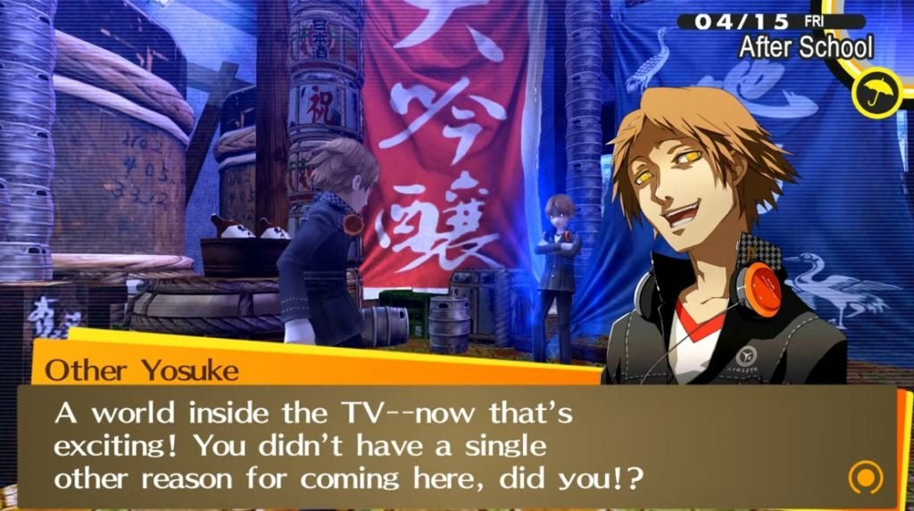 Yosuke in Persona 4 Golden showing his other side: a bolder personality that speaks very directly.