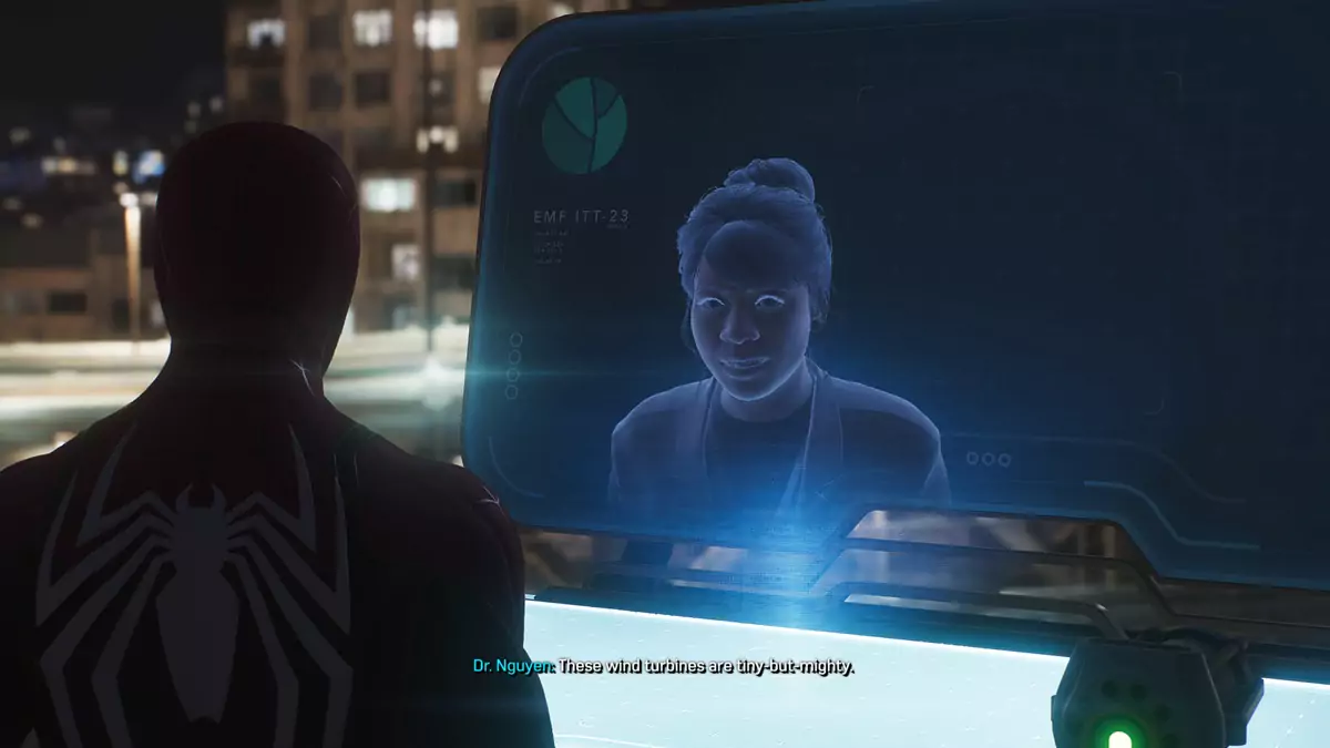 Peter doing an EMF Experiment that involves speaking to a hologram of Dr. Nguyen.