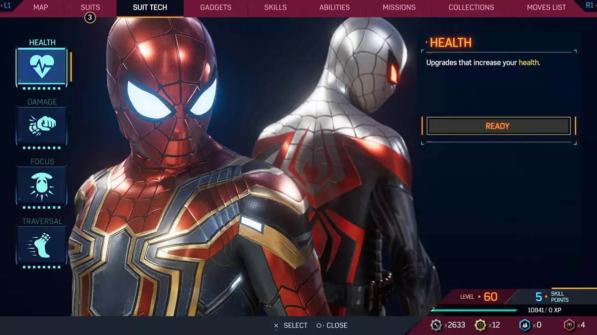 The Suit Tech menu from Spider-Man 2.
