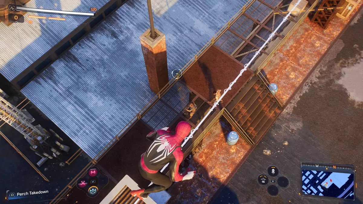 Peter walking on a Web Line in Spider-Man 2.