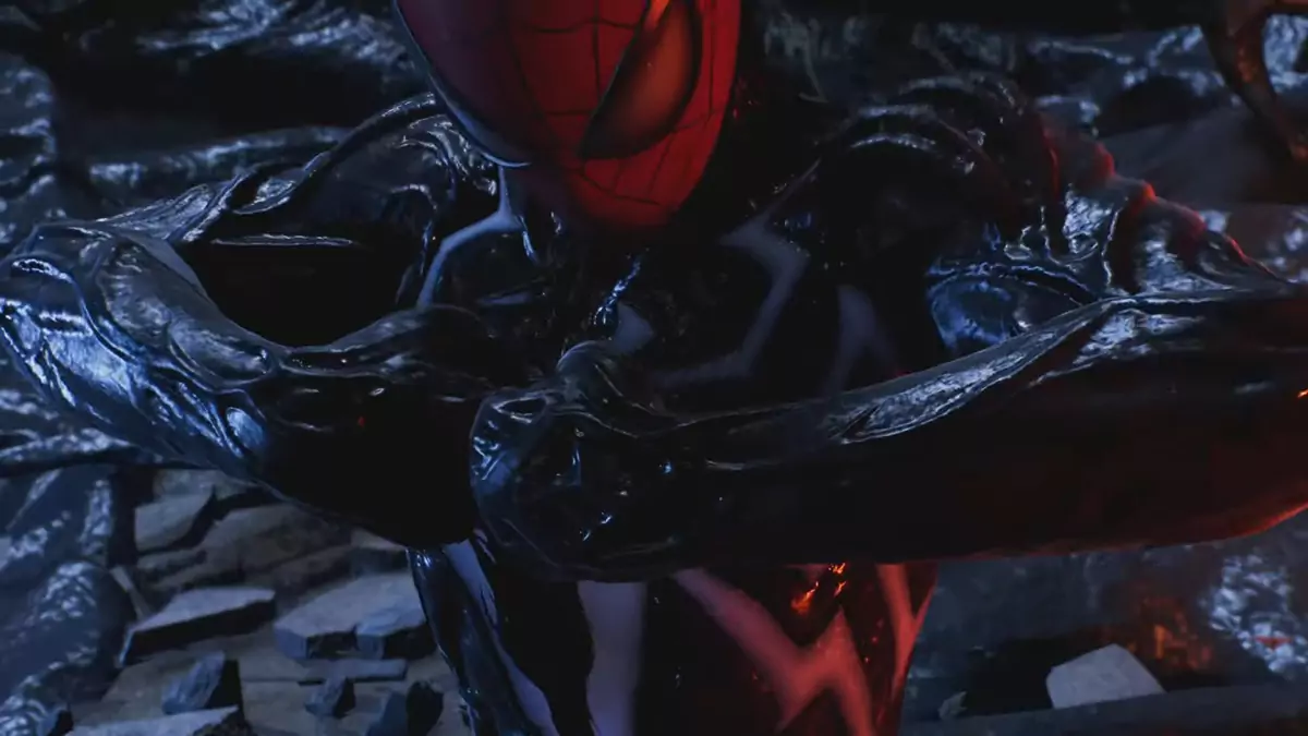 Peter Parker removing the symbiote from himself by tearing it out of his chest.