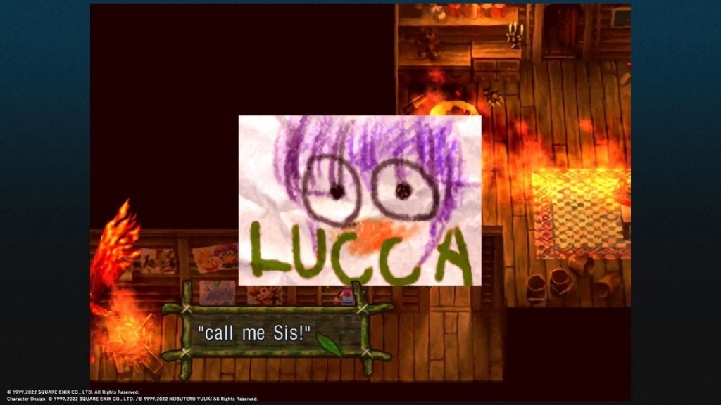 A drawing of Lucca in Lucca's House in Chrono Cross.