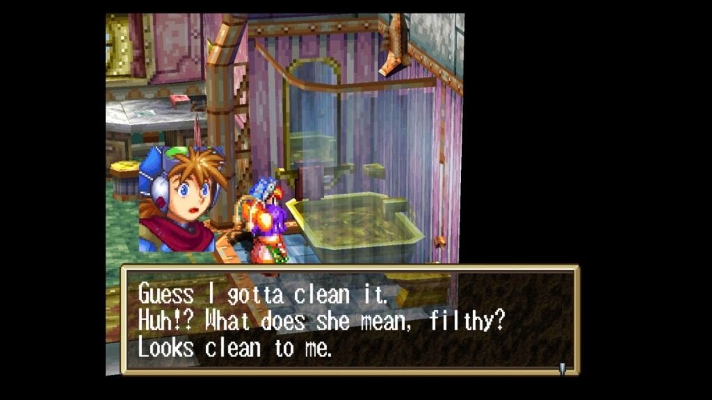 Cleaning the tub on the Steamer in Grandia.