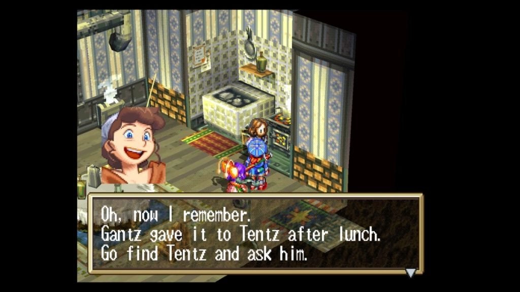 Gantz's mom telling you where the key is in for the treasure chest in Grandia.