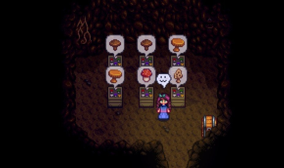 A player standing inside their Mushroom Cave on the Farm. 