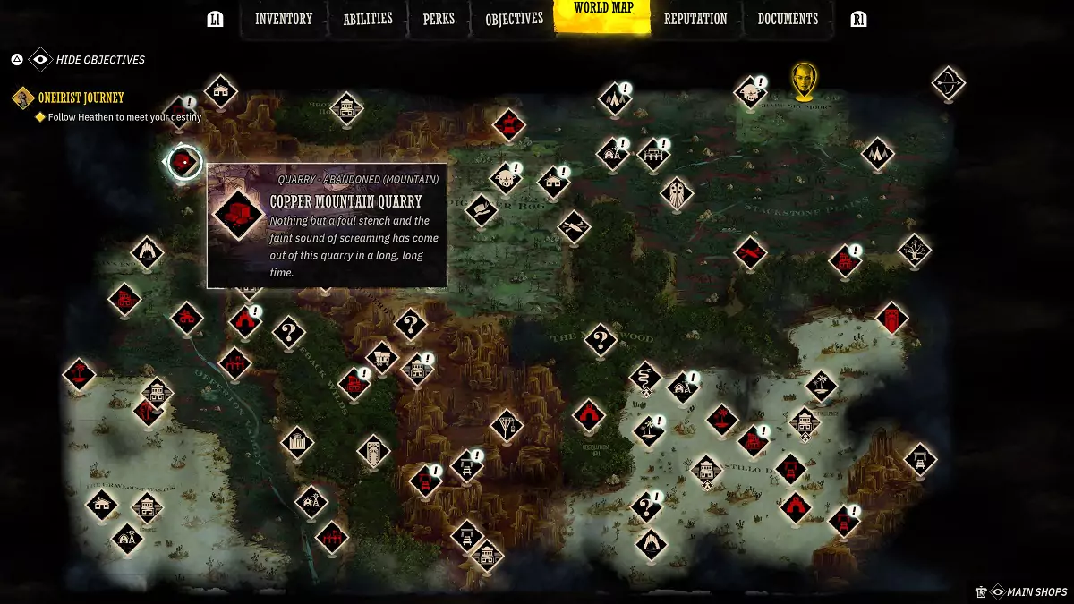 The Copper Mountain Quarry on the map of Weird West.