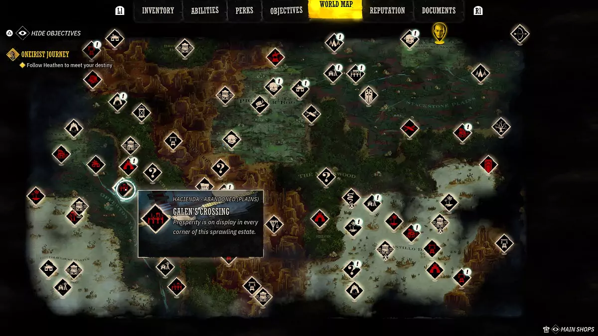 Galen's Crossing on the map of Weird West.