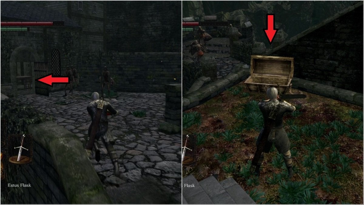 The location of the Gold Pine Resin chest in Undead Burg.