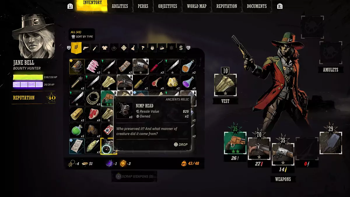 The Nimp Head in the player's inventory in Weird West.