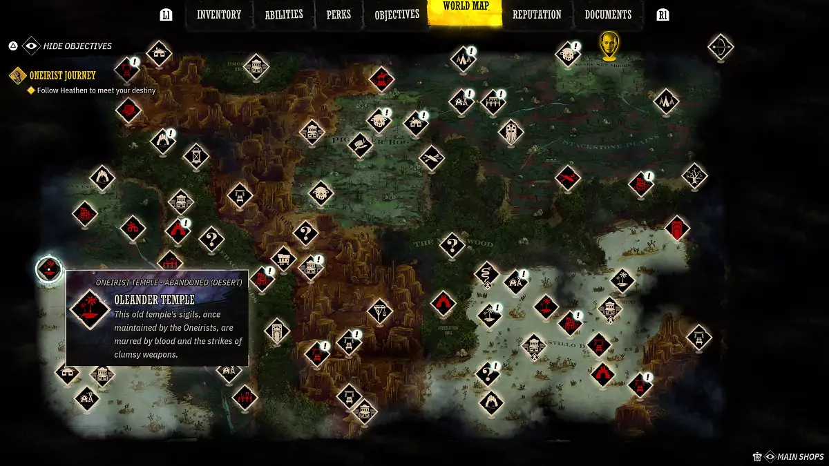 Oleander Temple on the map of Weird West.