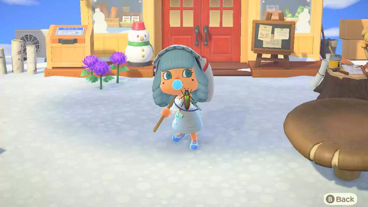 A Jewel Beetle in Animal Crossing: New Horizons.