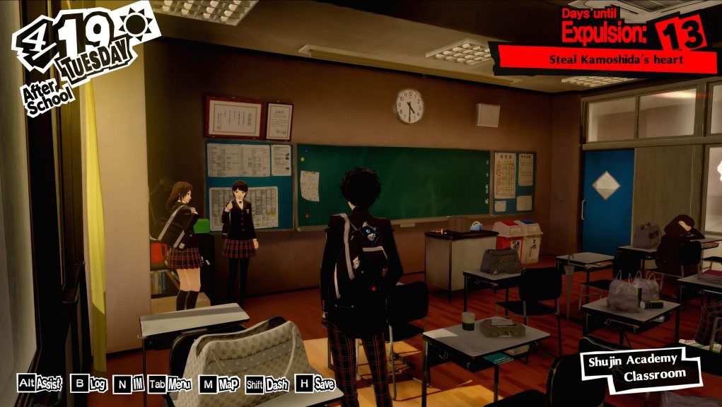 The protagonist of Persona 5 Royal (one of the games with the best story in modern times) inside his high school classroom.