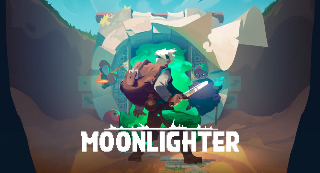 The main character of Moonlighter with his sword in hand on the game's cover.
