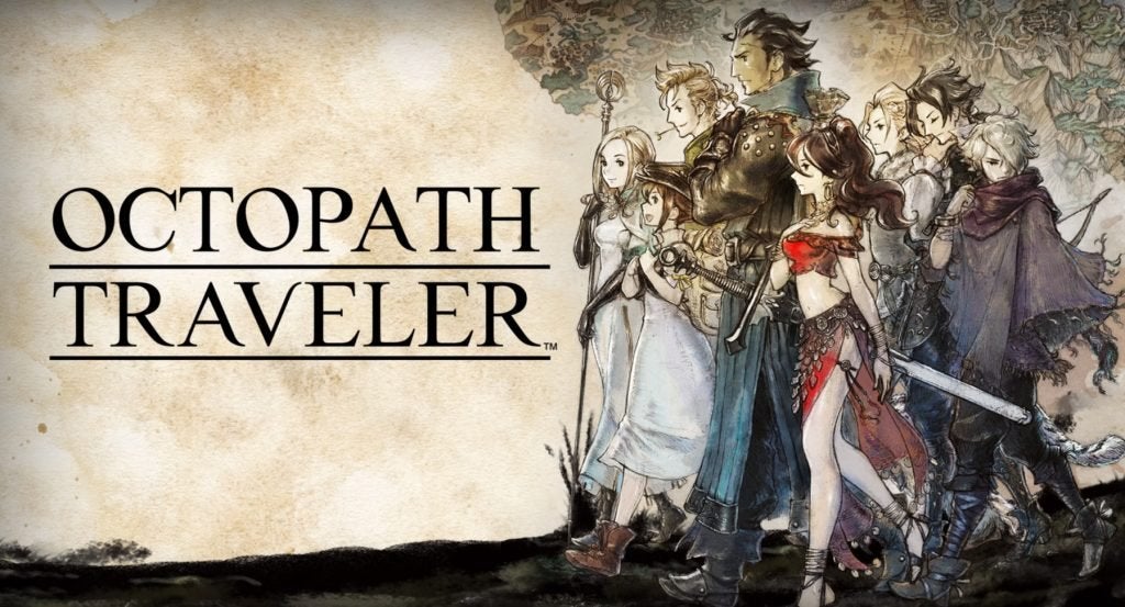 The eight main characters of Octopath Traveler on the game's cover.