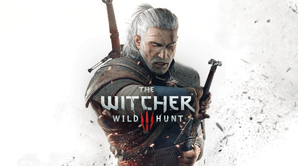 The cover art for The Witcher 3 featuring Geralt of Rivia and his legendary two swords.
