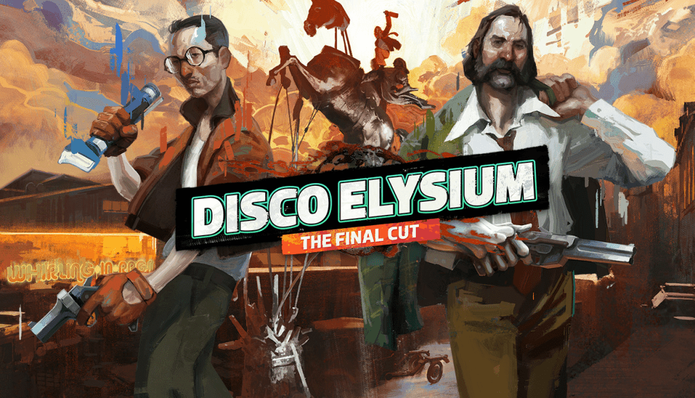 The cover of Disco Elysium, featuring the two main characters: Harry and Kim.