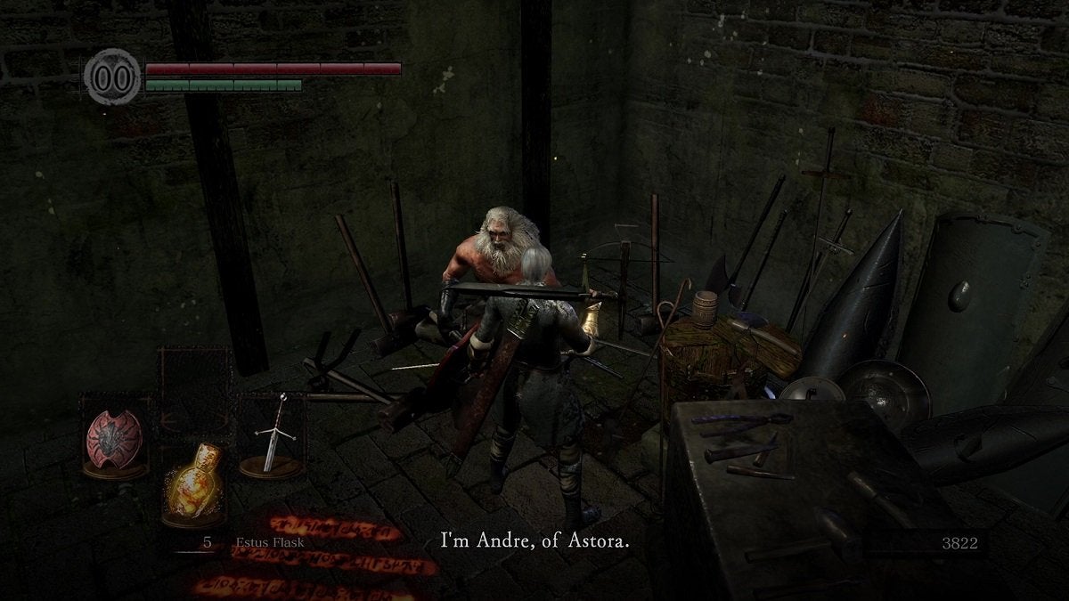 The Chosen Undead talking to Andre of Astora.