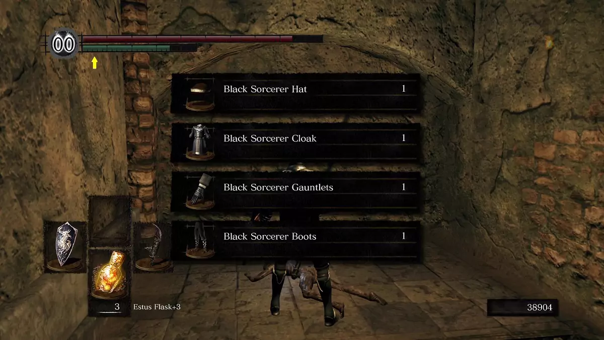 The Chosen Undead picking up the Black Sorcerer set.