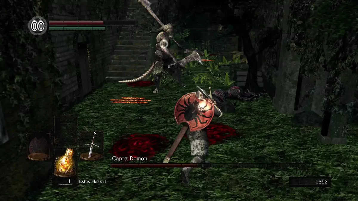 The Capra Demon attacking the Chosen Undead.